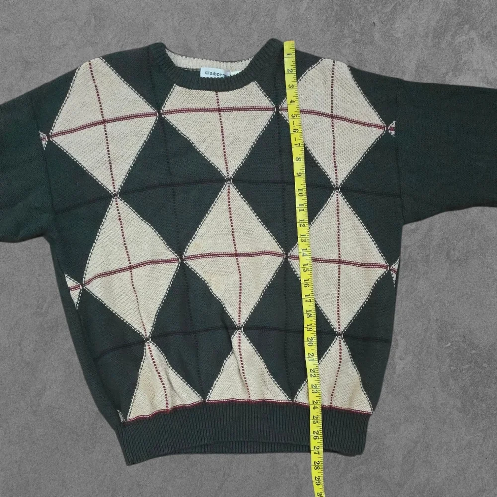 Vintage Argyle Crewneck Sweater Mens L Geometric Grandpa Style